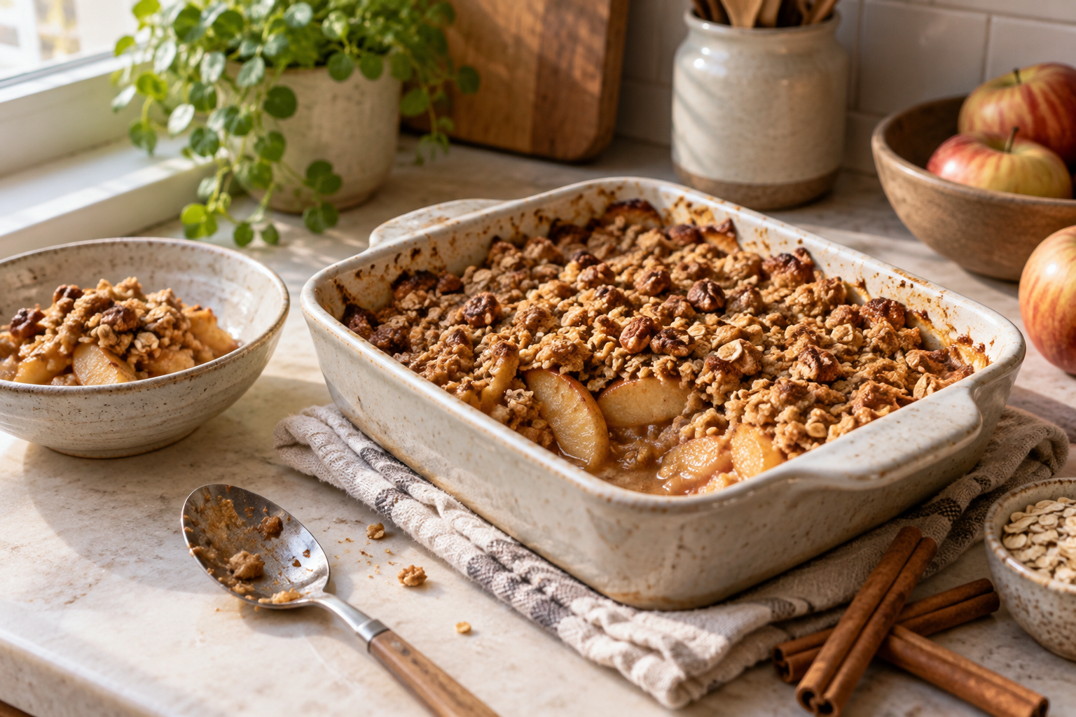 Illustrative image: Baked apple crumble with an oat topping
